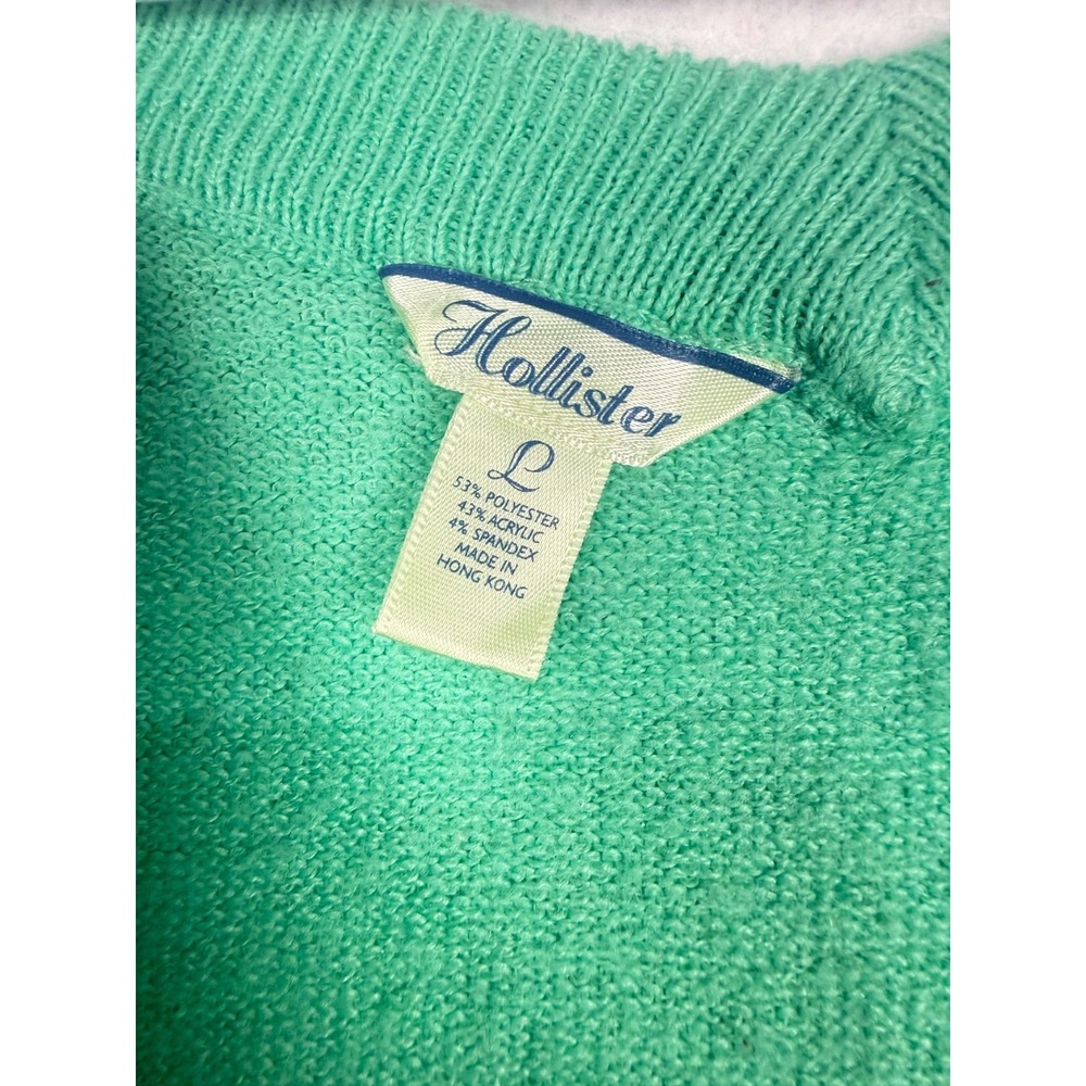 Hollister Y2K Junior Large Green Cropped V Neck Sweater Long Sleeve Soft Knit - Picture 2 of 5
